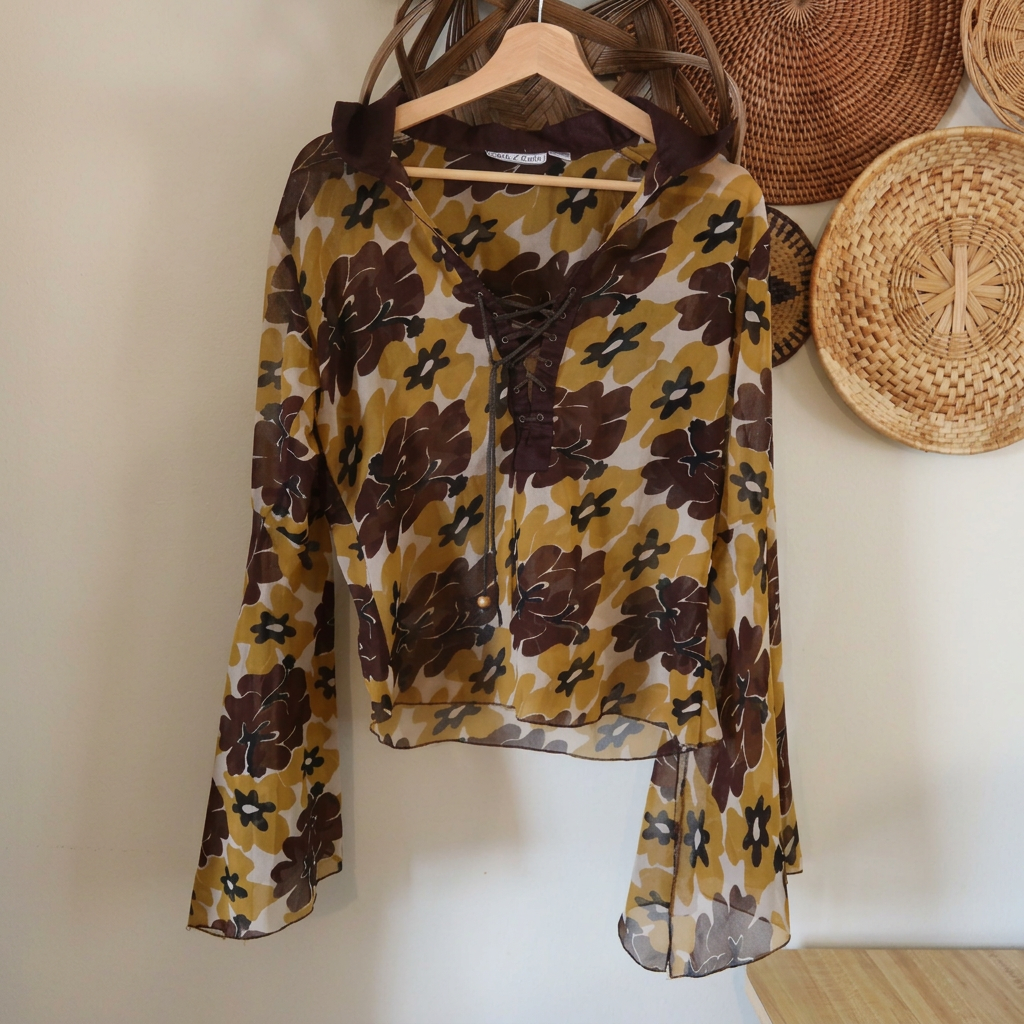 Club Z Girls Sheer Floral Bell Sleeve Blouse (Sm-Med)