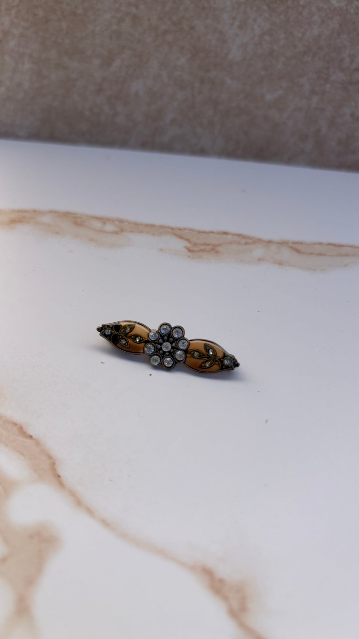 Resin-Rhinestone Amber Brooch