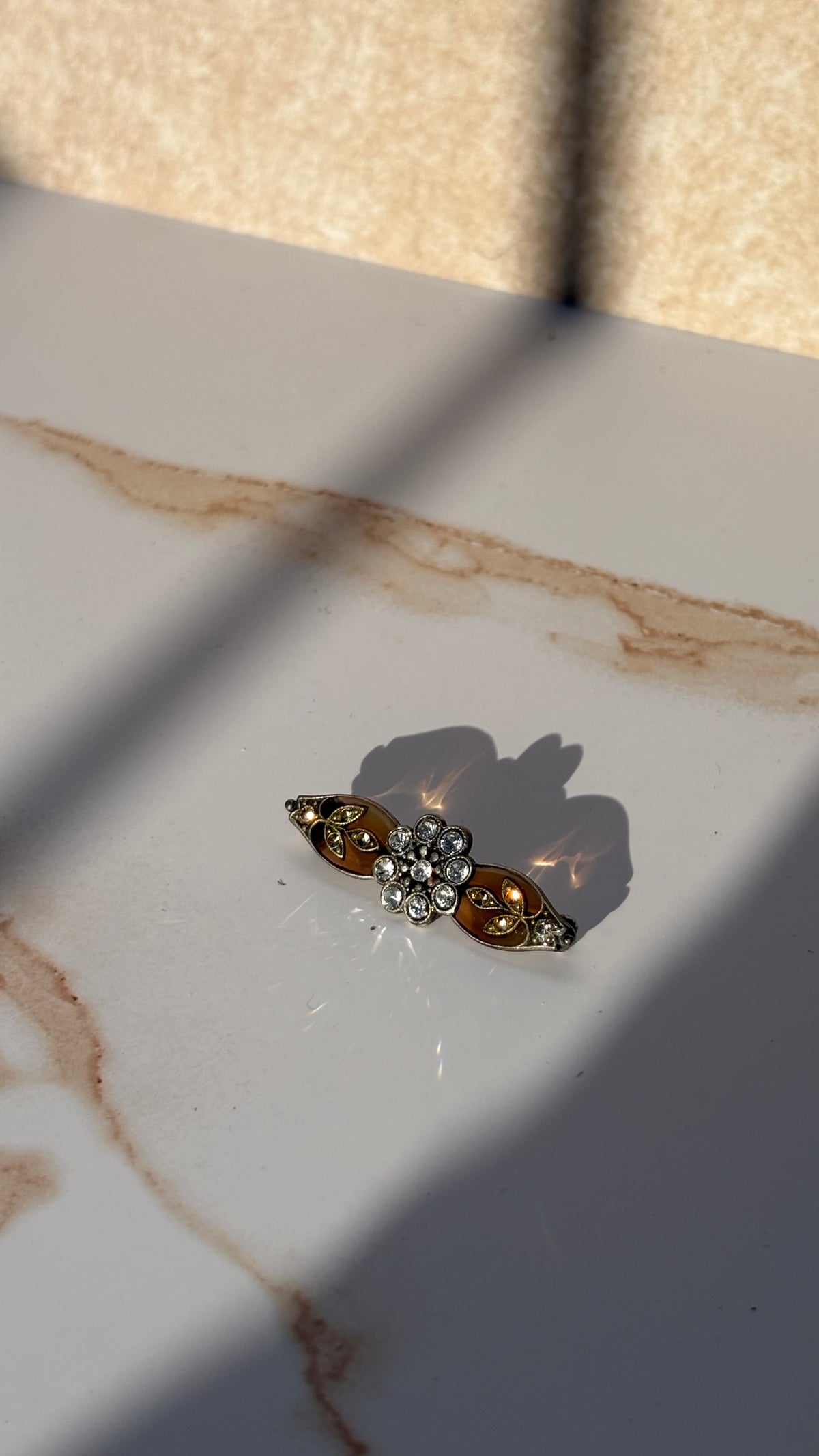 Resin-Rhinestone Amber Brooch