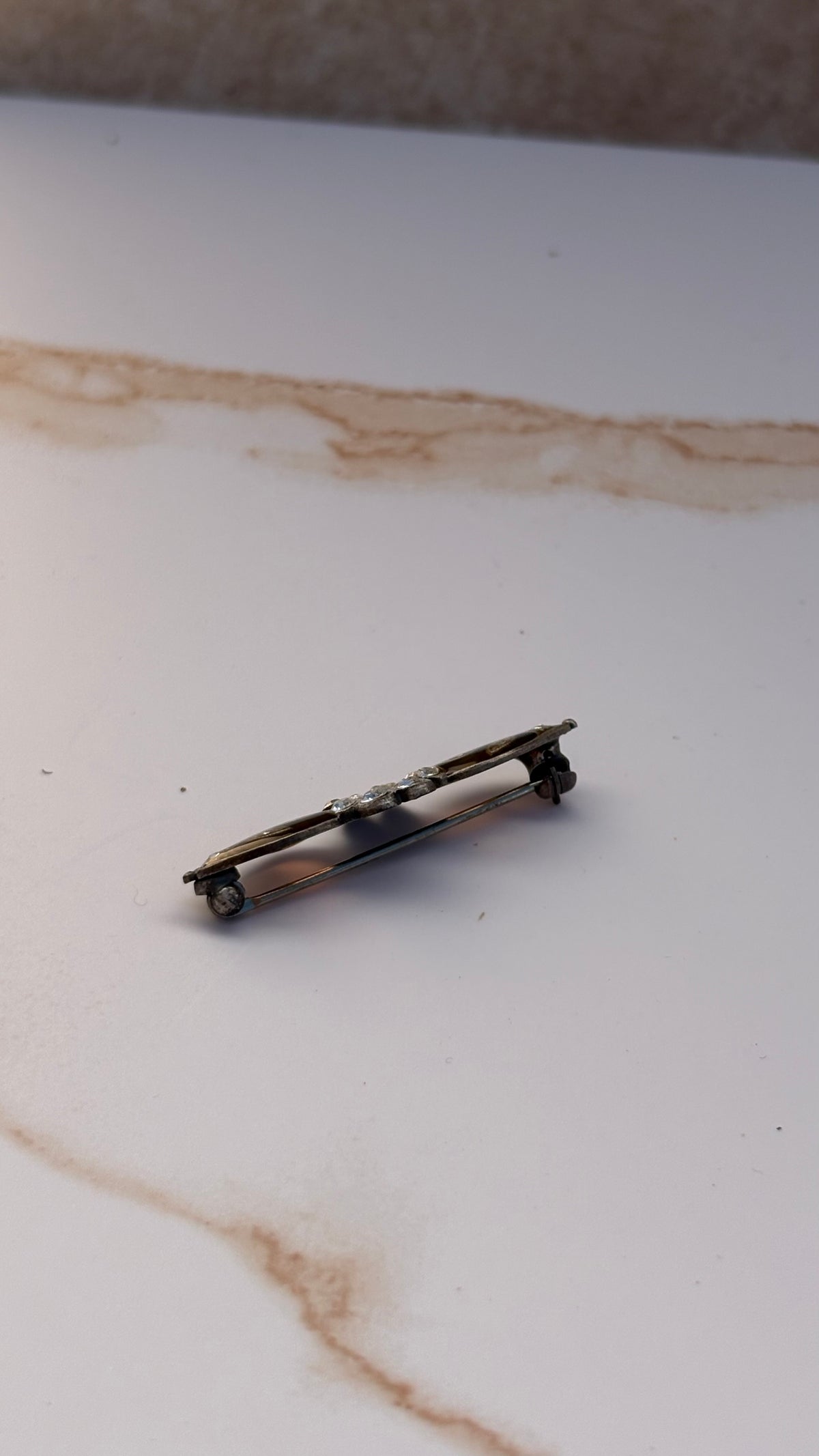 Resin-Rhinestone Amber Brooch
