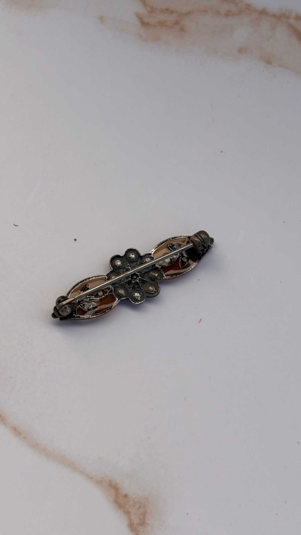 Resin-Rhinestone Amber Brooch
