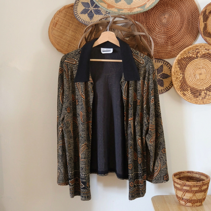 Open-Front Paisley Design Cardigan (L)
