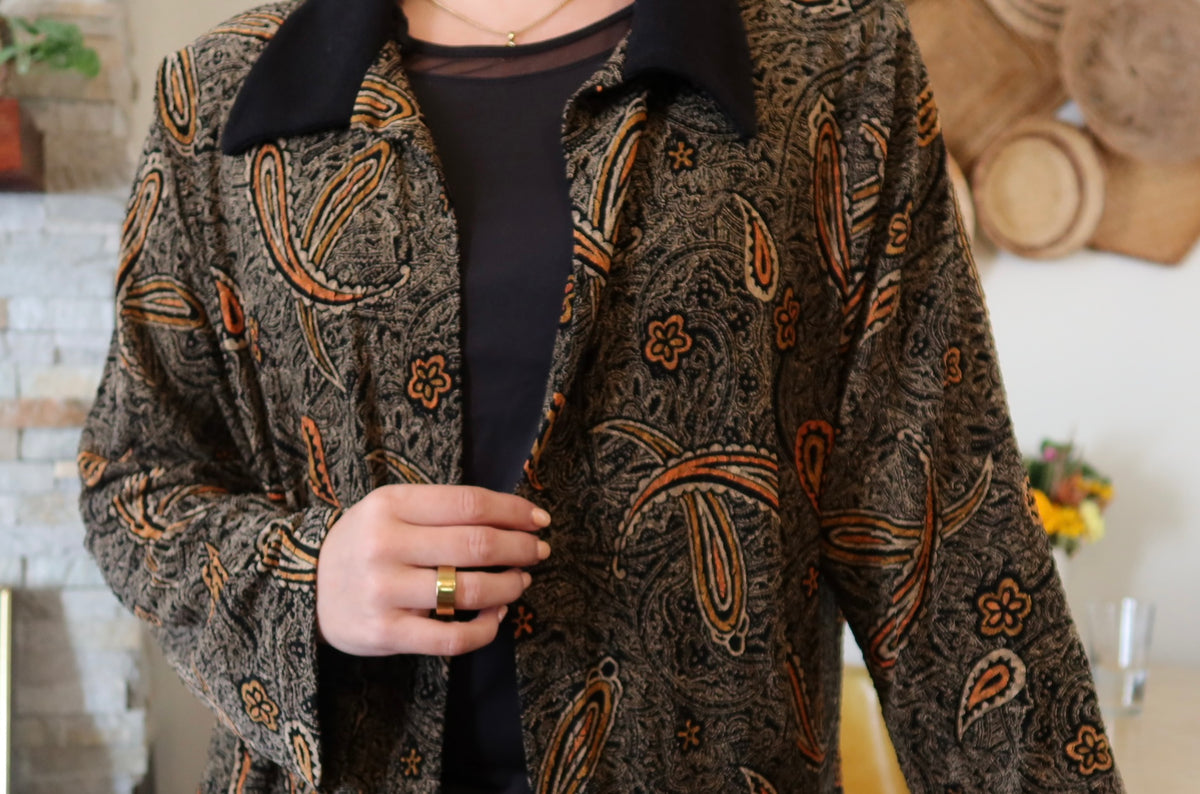 Open-Front Paisley Design Cardigan (L)