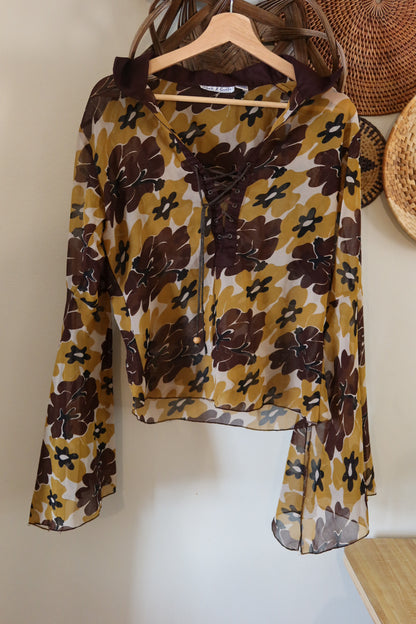 Club Z Girls Sheer Floral Bell Sleeve Blouse (Sm-Med)