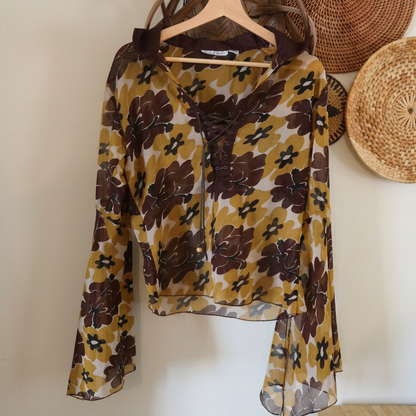 Club Z Girls Sheer Floral Bell Sleeve Blouse (Sm-Med)
