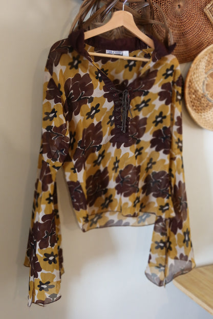 Club Z Girls Sheer Floral Bell Sleeve Blouse (Sm-Med)