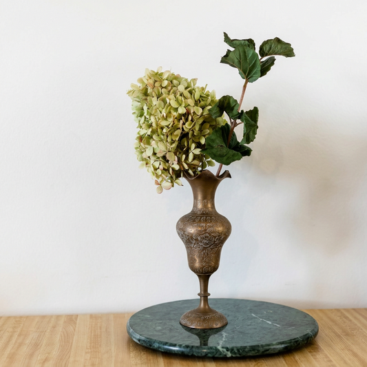 Hand Etched Scallop Rimmed Brass Vase