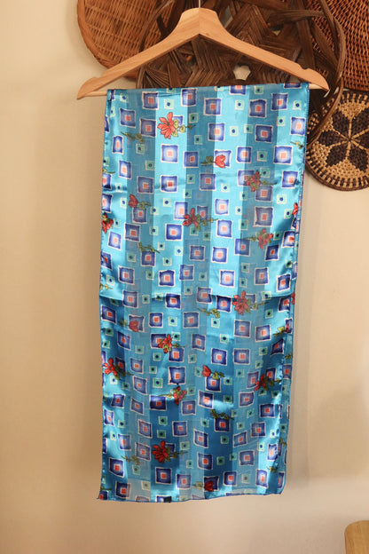 Blue Shiny Geometric & Floral Scarf