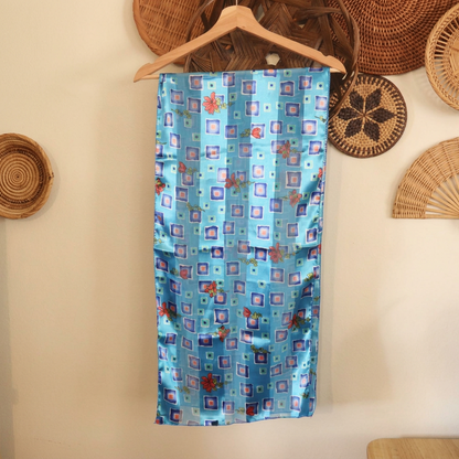 Blue Shiny Geometric & Floral Scarf