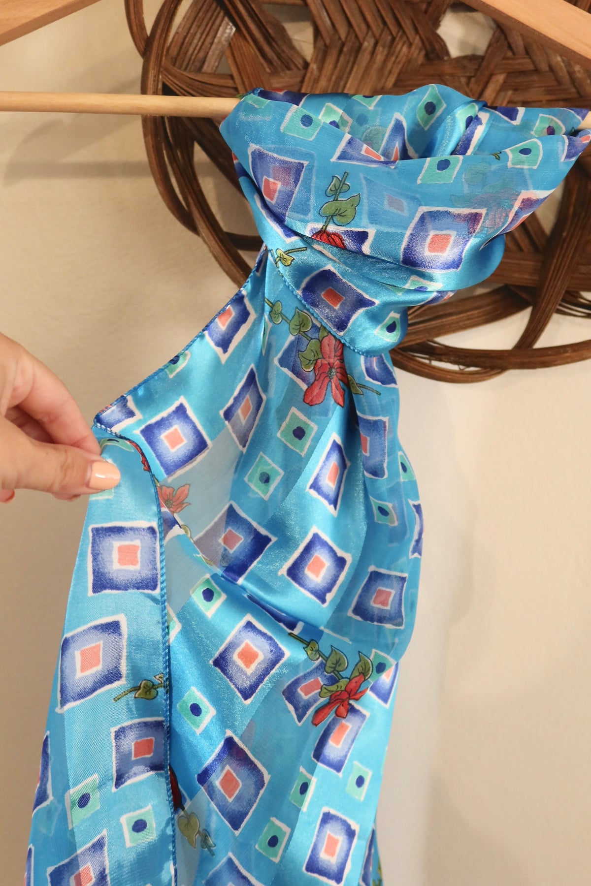 Blue Shiny Geometric & Floral Scarf