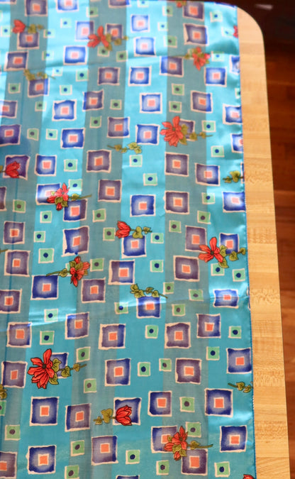 Blue Shiny Geometric & Floral Scarf