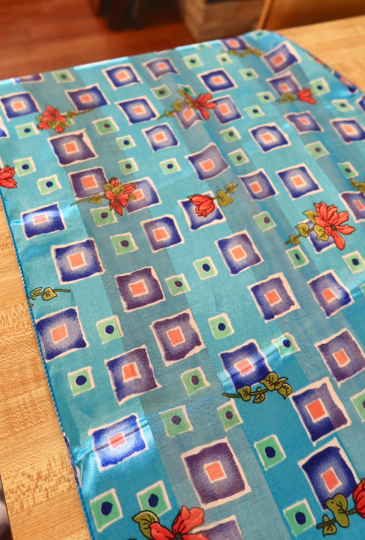 Blue Shiny Geometric & Floral Scarf