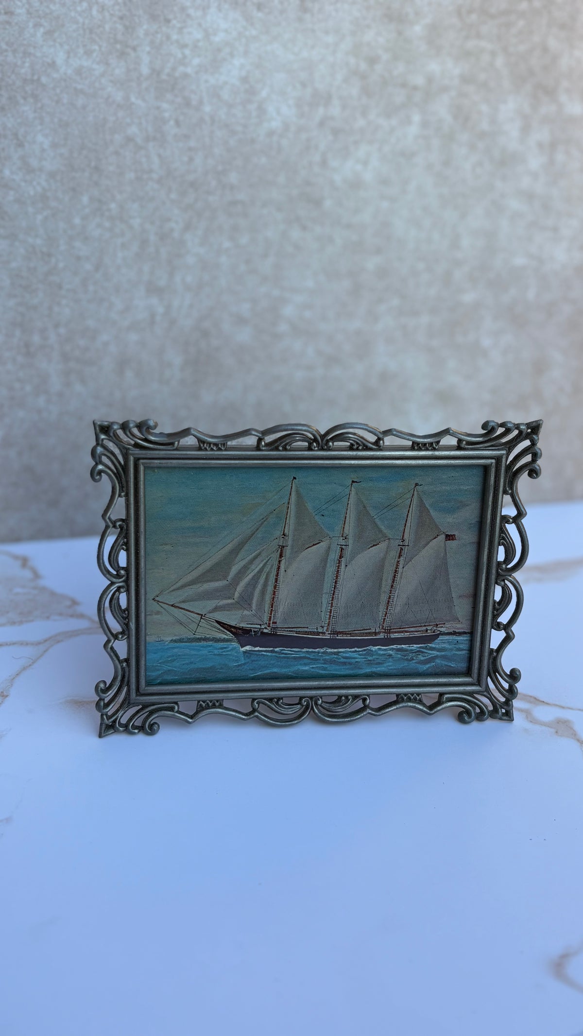 Ornate Silver-Toned Picture Frame with Post Card
