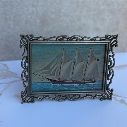 Ornate Silver-Toned Picture Frame with Post Card