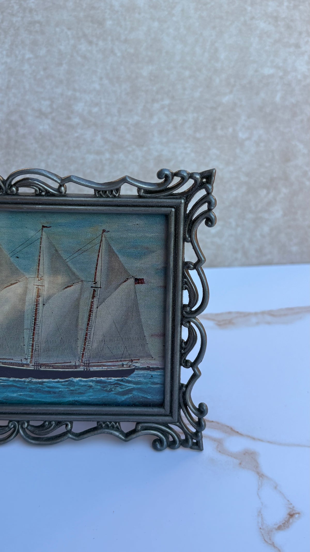Ornate Silver-Toned Picture Frame with Post Card