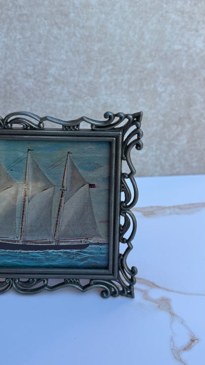 Ornate Silver-Toned Picture Frame with Post Card