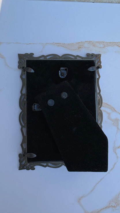 Ornate Silver-Toned Picture Frame with Post Card