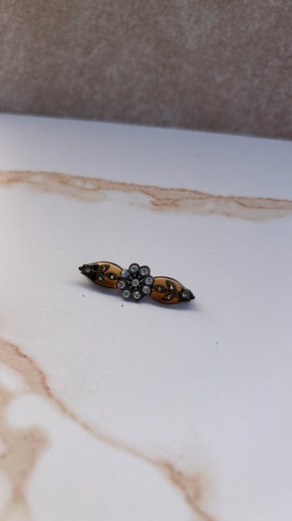 Resin-Rhinestone Amber Brooch