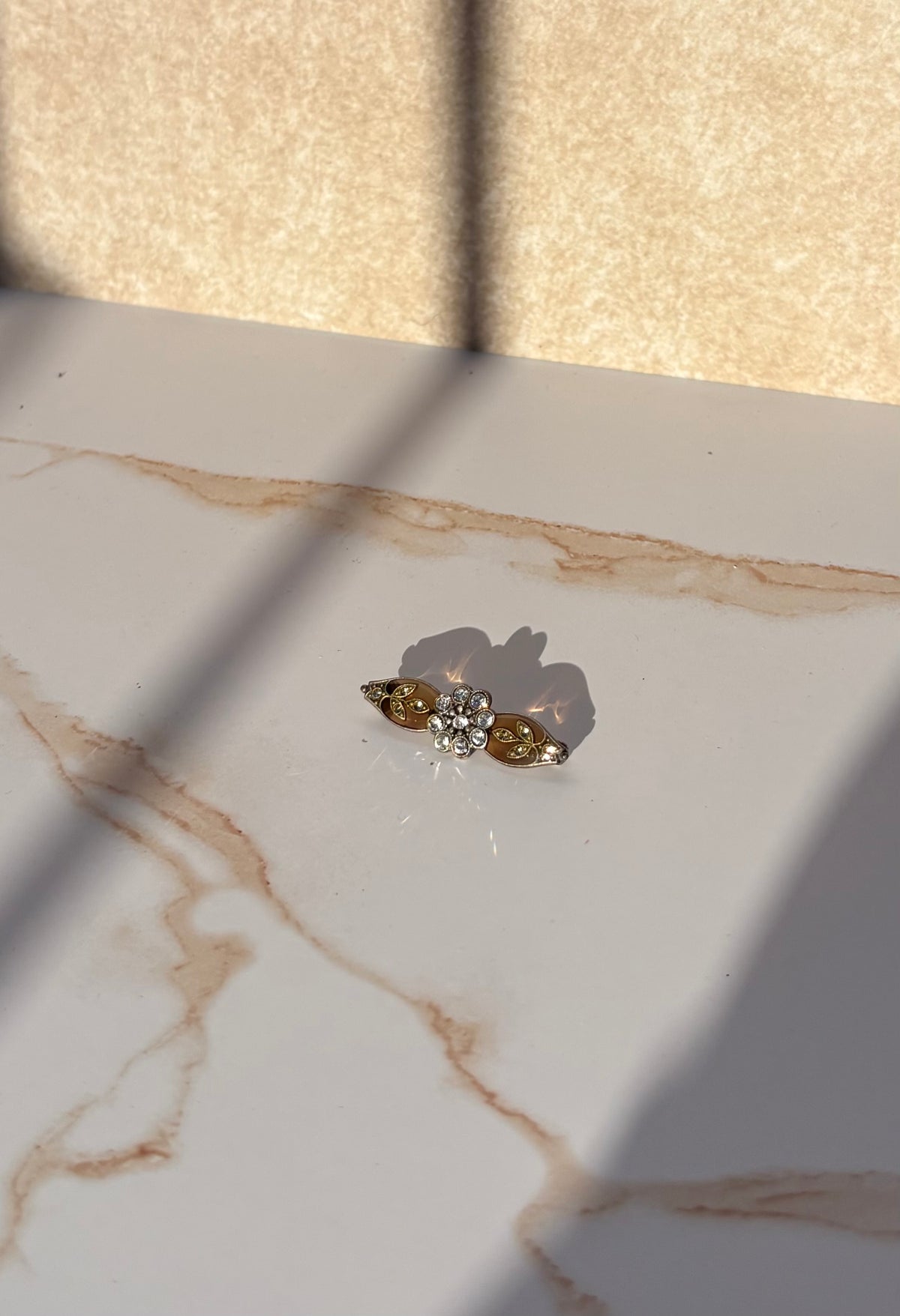 Resin-Rhinestone Amber Brooch