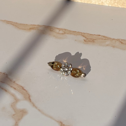 Resin-Rhinestone Amber Brooch