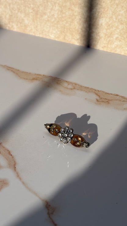 Resin-Rhinestone Amber Brooch