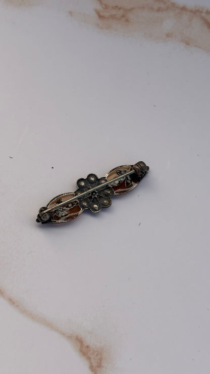 Resin-Rhinestone Amber Brooch