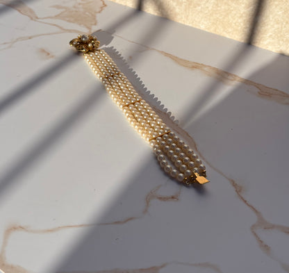 4-Strand Faux Pearl & Gold-Toned Bow Bracelet