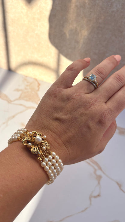 4-Strand Faux Pearl & Gold-Toned Bow Bracelet